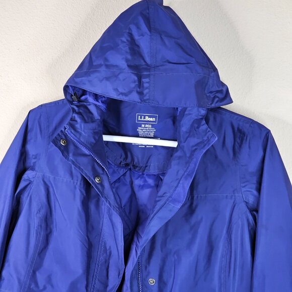 LL Bean Jacket Womens M Medium Blue Rain Coat Hooded H2OFF Lined Primaloft - Picture 3 of 14